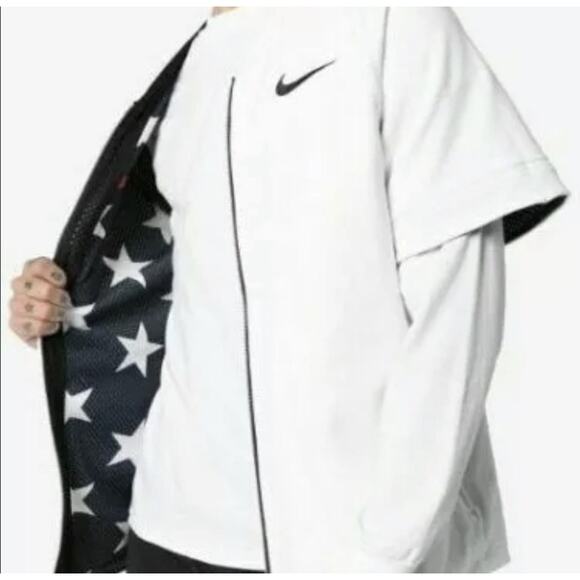 Nike Jacket Mens Medium Reversible Short Sleeve Zip Mesh Stars Camo Black Blue - Picture 4 of 15